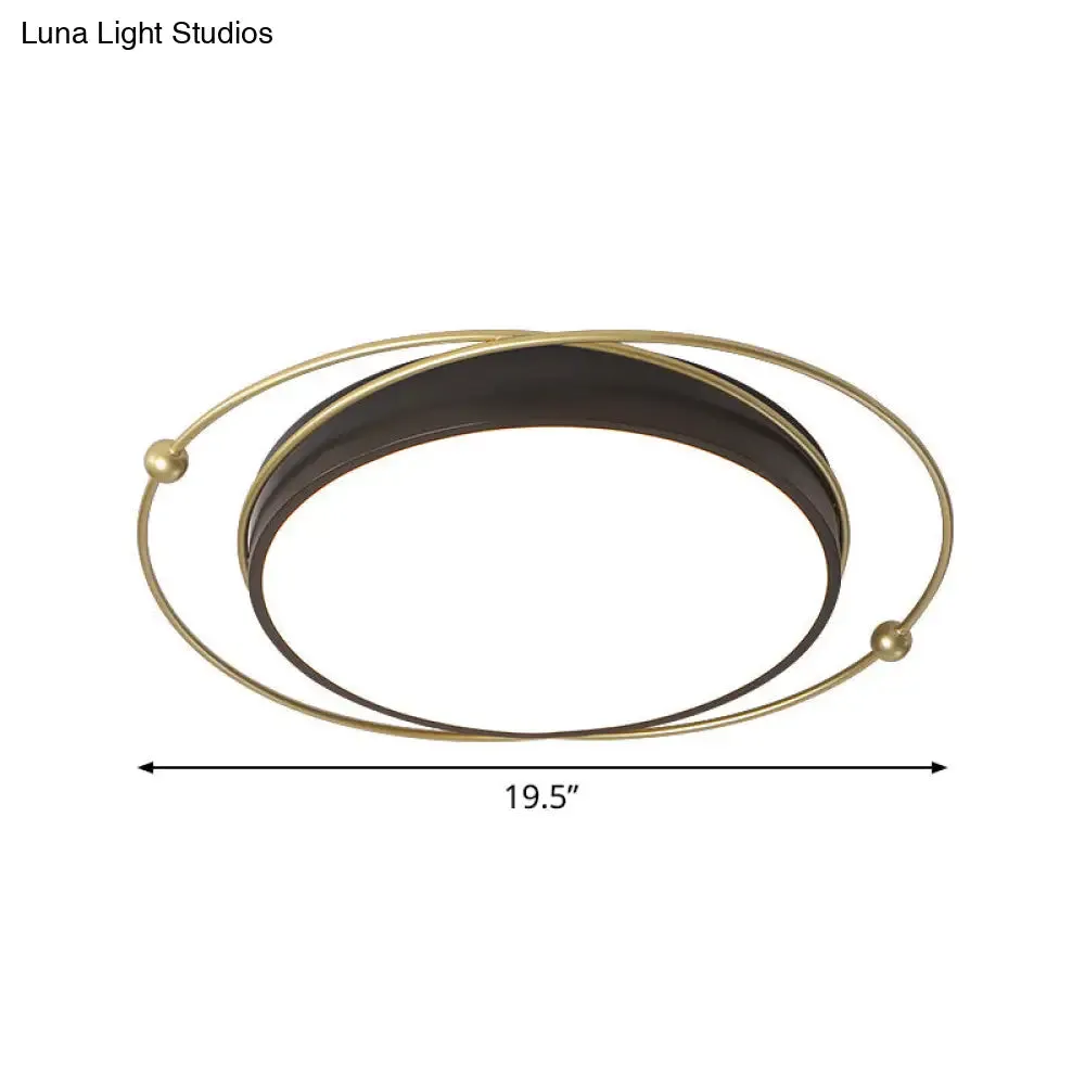 Modern Orbital Metal Flush Mount LED Ceiling Light in Black-Gold, Warm/White - 16"/19.5" Wide