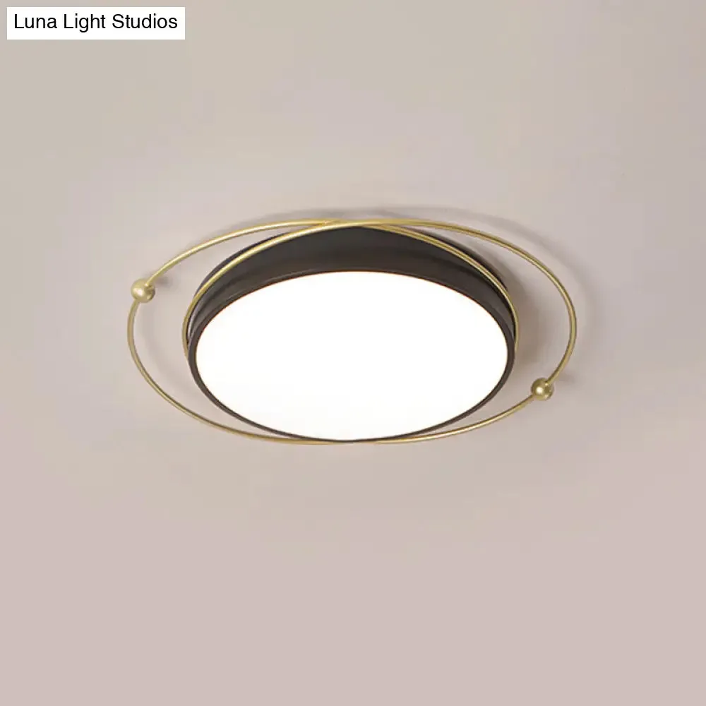 Modern Orbital Metal Flush Mount LED Ceiling Light in Black-Gold, Warm/White - 16"/19.5" Wide