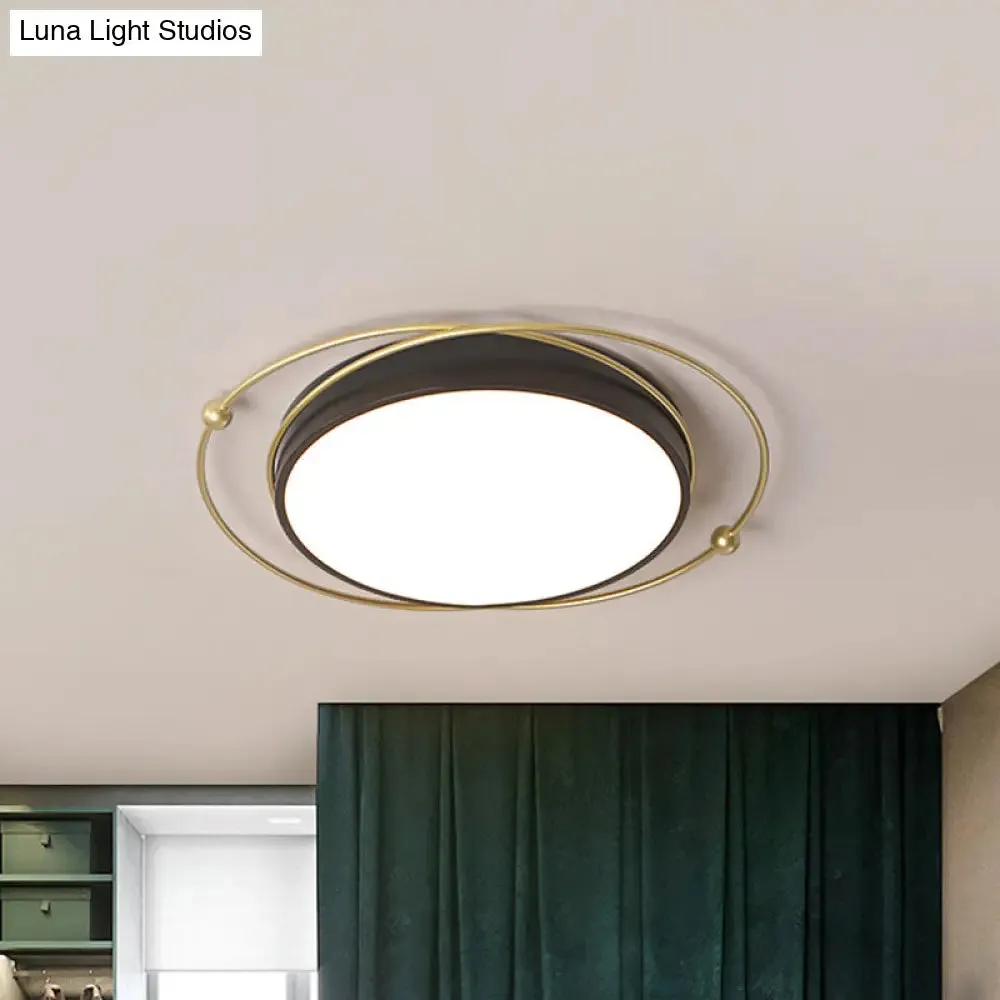 Modern Orbital Metal Flush Mount LED Ceiling Light in Black-Gold, Warm/White - 16"/19.5" Wide