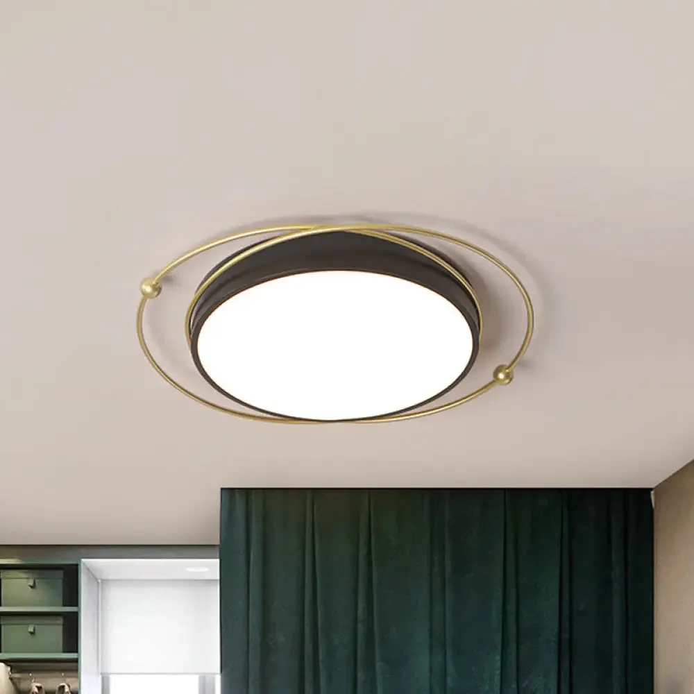 Modern Orbital Metal Flush Mount LED Ceiling Light in Black-Gold, Warm/White - 16"/19.5" Wide