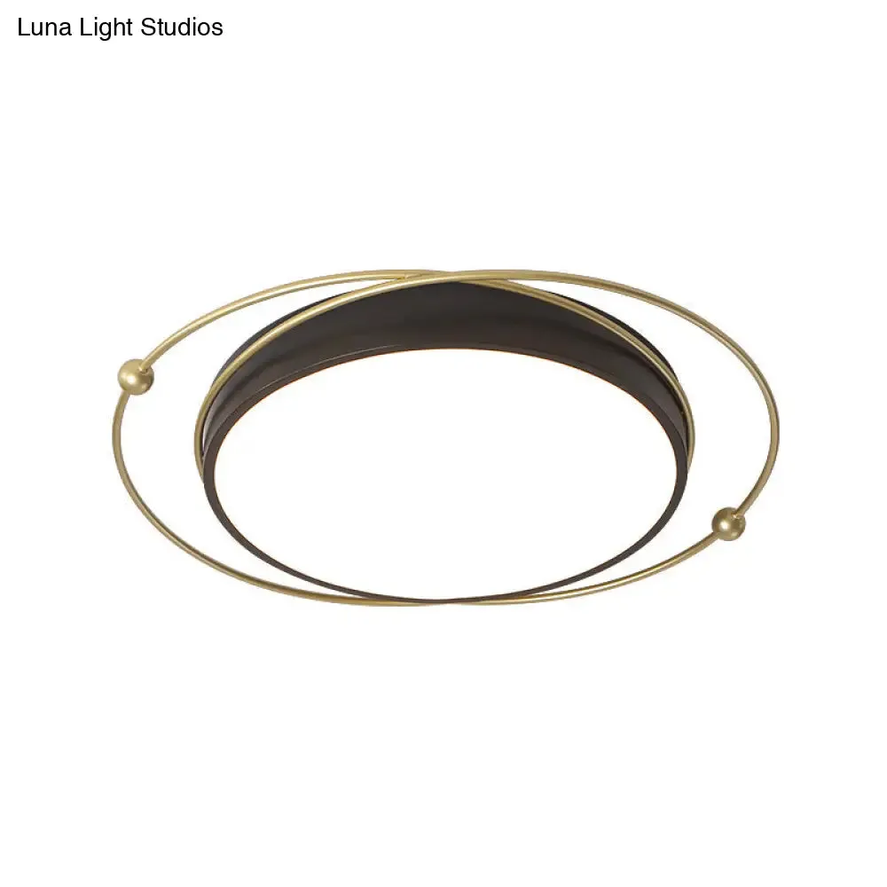 Modern Orbital Metal Flush Mount LED Ceiling Light in Black-Gold, Warm/White - 16"/19.5" Wide