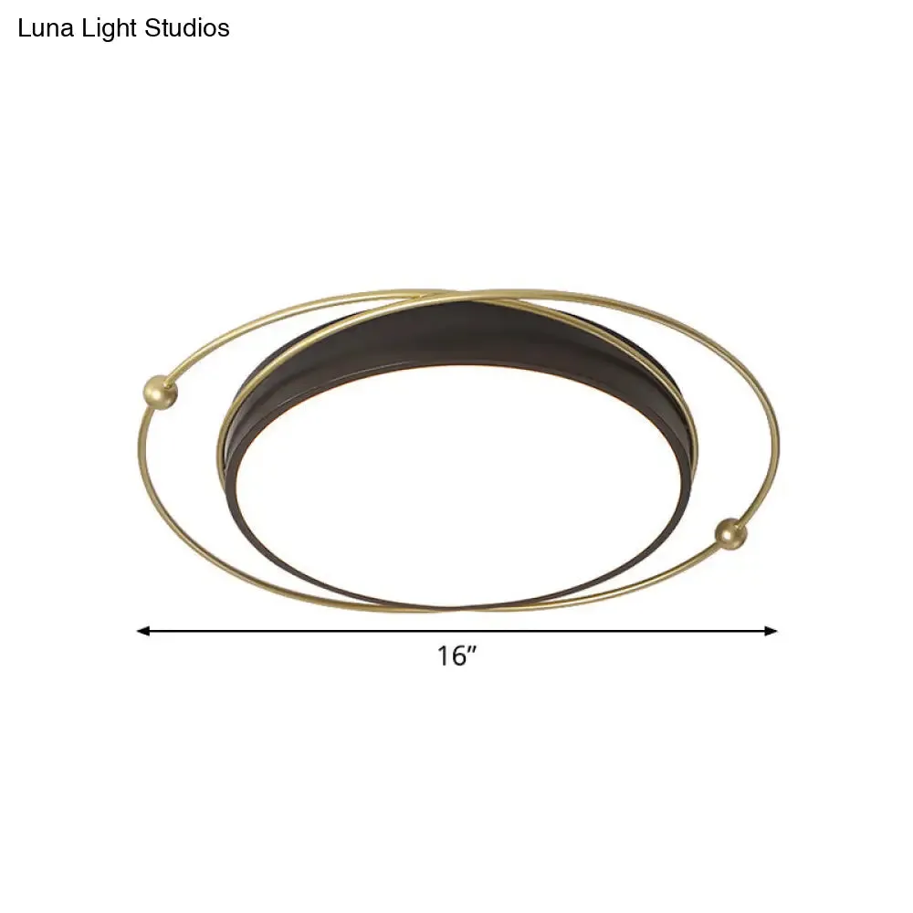 Modern Orbital Metal Flush Mount LED Ceiling Light in Black-Gold, Warm/White - 16"/19.5" Wide