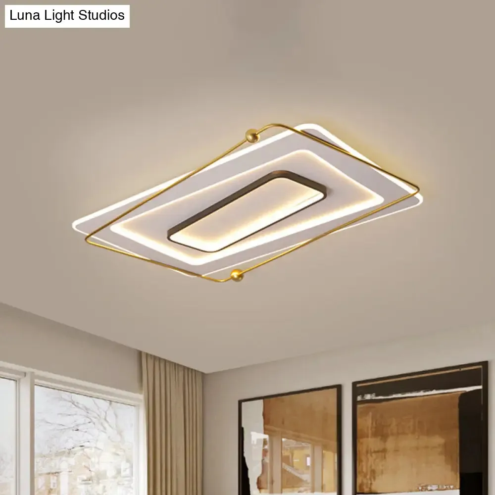 Modern White-Gold Layered Rectangular Flushmount LED Ceiling Light – Warm/White Glow