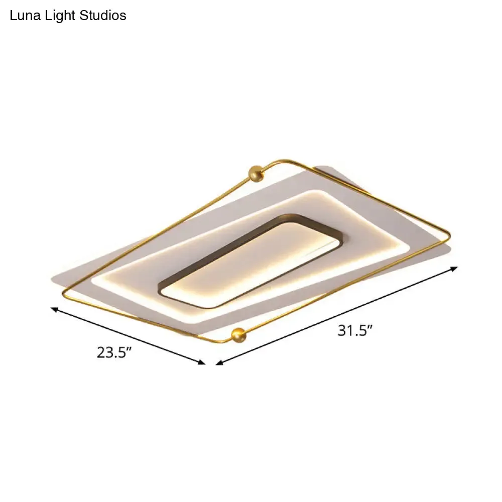 Modern White-Gold Layered Rectangular Flushmount LED Ceiling Light – Warm/White Glow