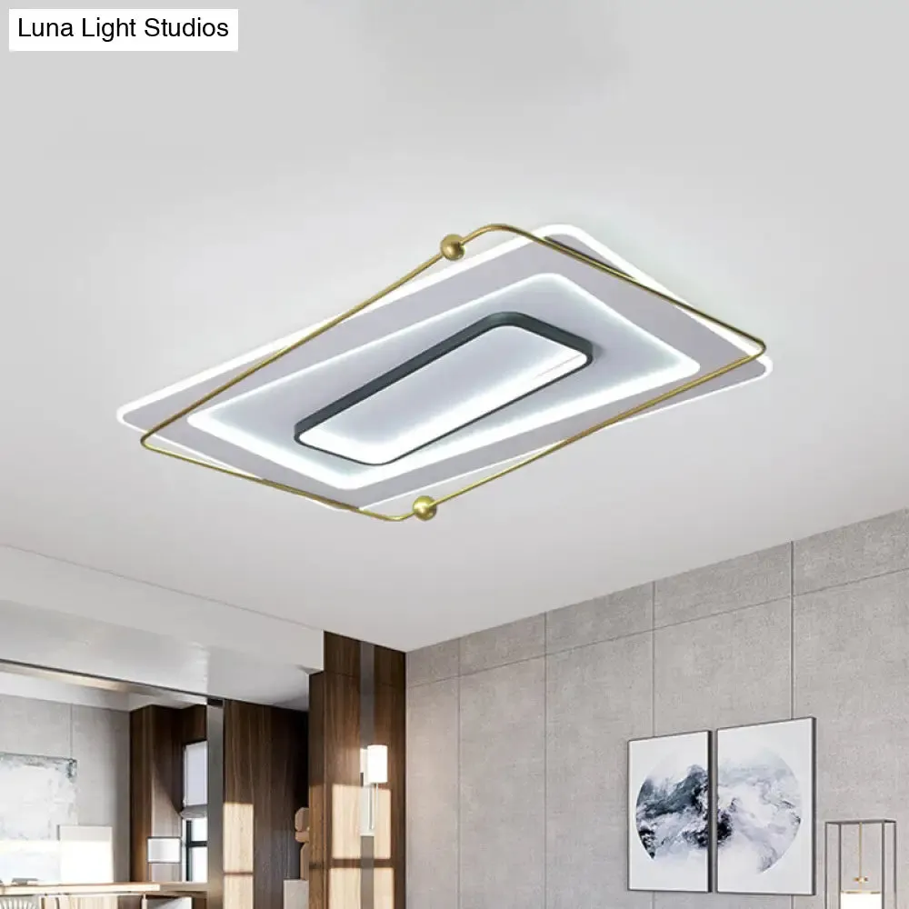 Modern White-Gold Layered Rectangular Flushmount LED Ceiling Light – Warm/White Glow