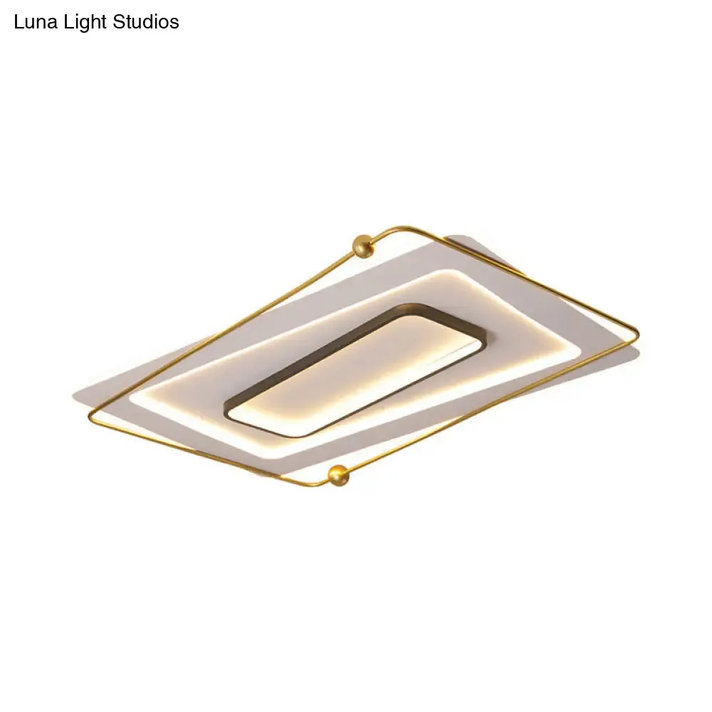 Modern White-Gold Layered Rectangular Flushmount LED Ceiling Light – Warm/White Glow