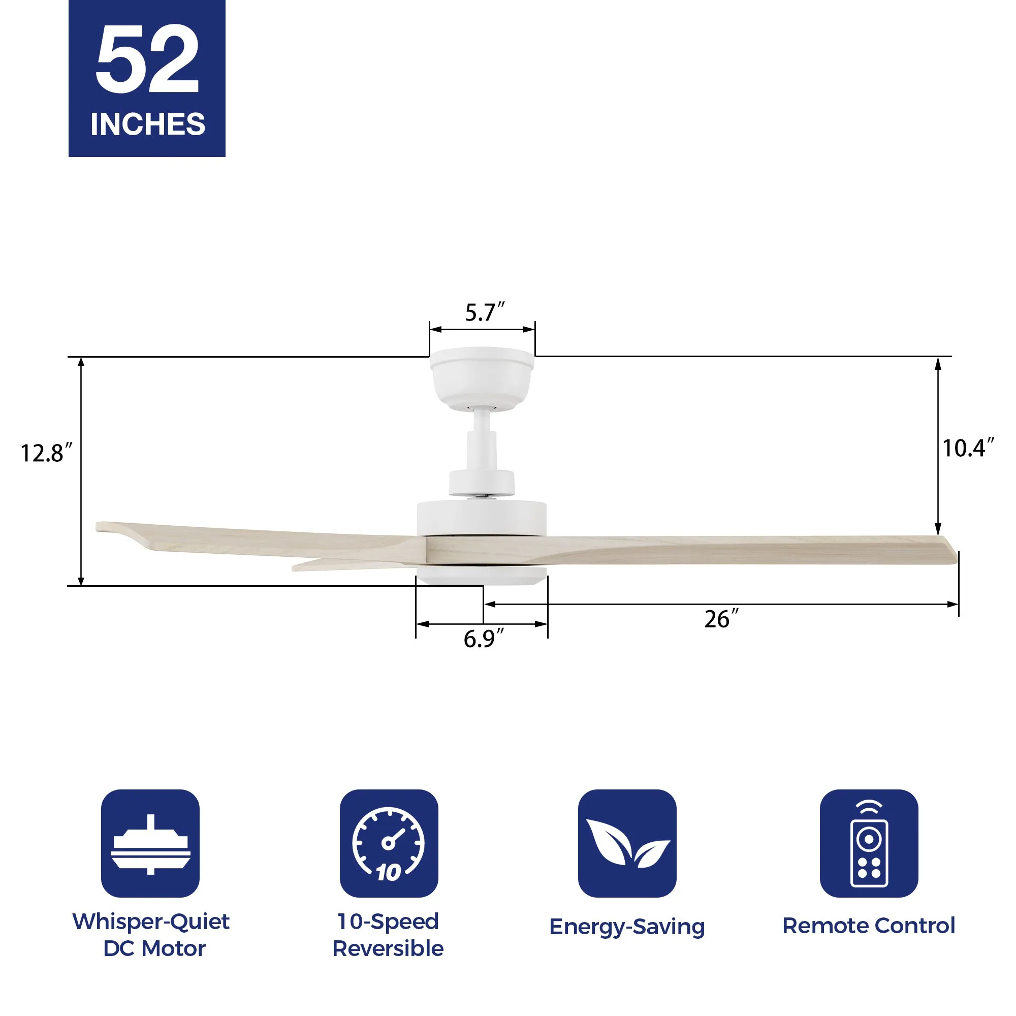 Montrose 52" Ceiling Fan with Remote 10 Speed Options(NO LED)