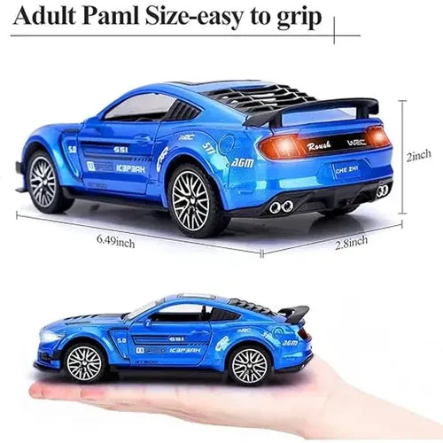 MUSTANG 1:24 DIECAST SCALE MODEL METAL PULL BACK WITH OPENABLE DOORS & LIGHT, MUSIC TOY VEHICLE FOR KIDS [ COLOR AS PER STOCK ]