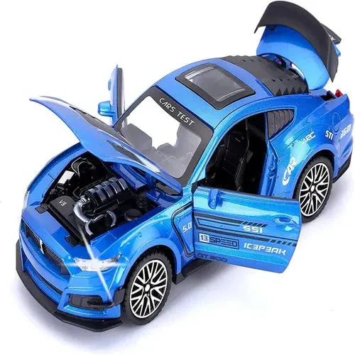 MUSTANG 1:24 DIECAST SCALE MODEL METAL PULL BACK WITH OPENABLE DOORS & LIGHT, MUSIC TOY VEHICLE FOR KIDS [ COLOR AS PER STOCK ]