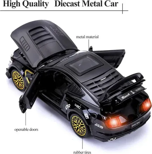 MUSTANG 1:24 DIECAST SCALE MODEL METAL PULL BACK WITH OPENABLE DOORS & LIGHT, MUSIC TOY VEHICLE FOR KIDS [ COLOR AS PER STOCK ]