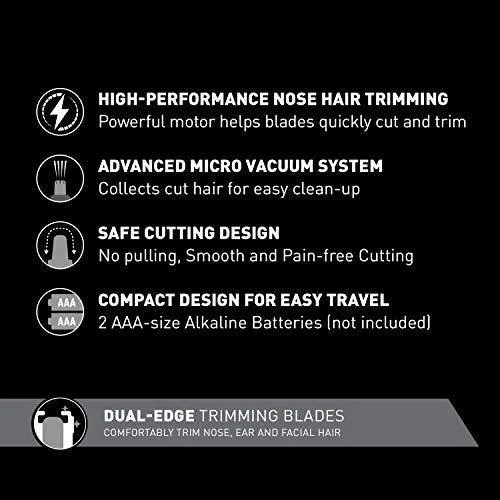 Panasonic Men’s Ear and Nose Hair Trimmer with Vacuum Cleaning System – Wet Dry Hypoallergenic High-Performance Dual Edge Blade - ER-GN70-K (Black)