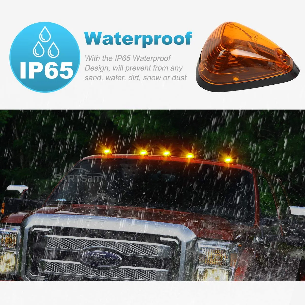 Partsam 5X Amber Cab Marker Roof Lights 264143AM  5X Amber T10 LED Lights Assembly Compatible with Ford E150 E250 E350 E450 F150 F250 F350 F450 F550 Super Duty with Stock Cab Light 1999-2016