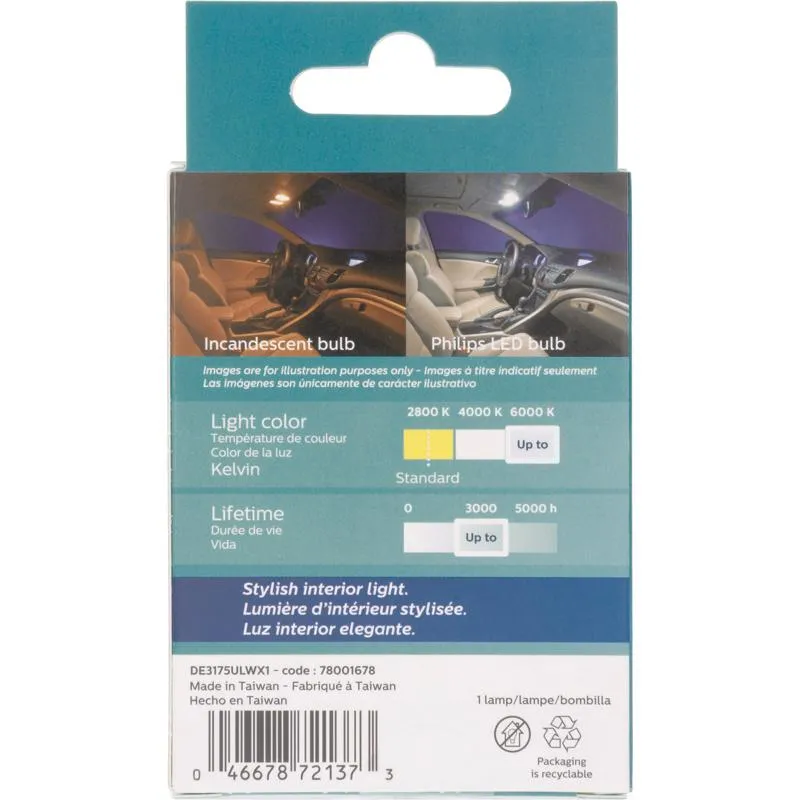 Philips Ultinon LED Courtesy/Glove/License/Trunk Miniature Automotive Bulb DE3175WLED