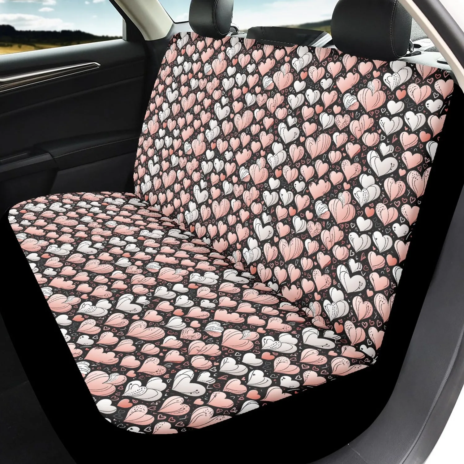 Pink Hearts Microfiber Car Seat Covers - 3Pcs