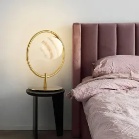 Planet Table Lamp: Nordic Gold Finish, Stained Glass Night Light with Metal Ring