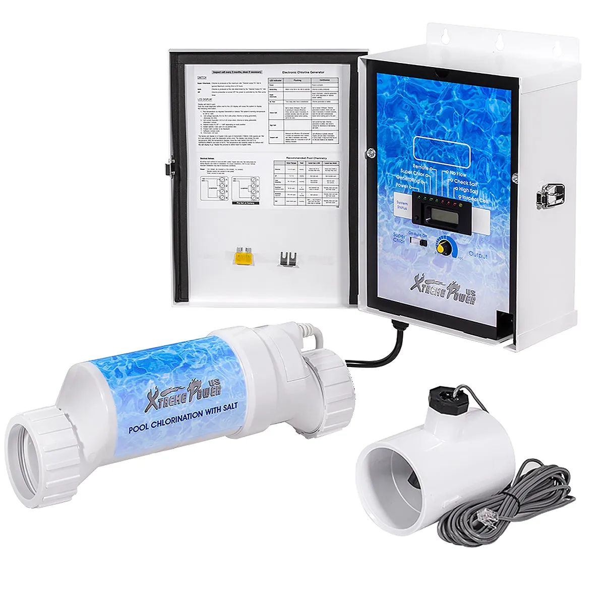 Pool Chlorine Generator Chlorinator w/ Flow Switch Salt Cell   Control Panel 25K