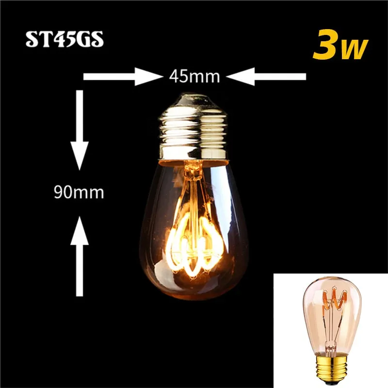 Retro Dimmable LED Edison Bulb E27 3W Gold Spiral Filament ST64 G125 Ampoule LED Lamp Incandescent Chandelier Decorative Lightin