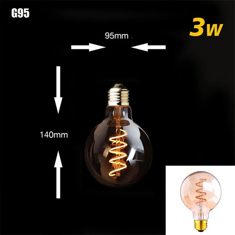 Retro Dimmable LED Edison Bulb E27 3W Gold Spiral Filament ST64 G125 Ampoule LED Lamp Incandescent Chandelier Decorative Lightin