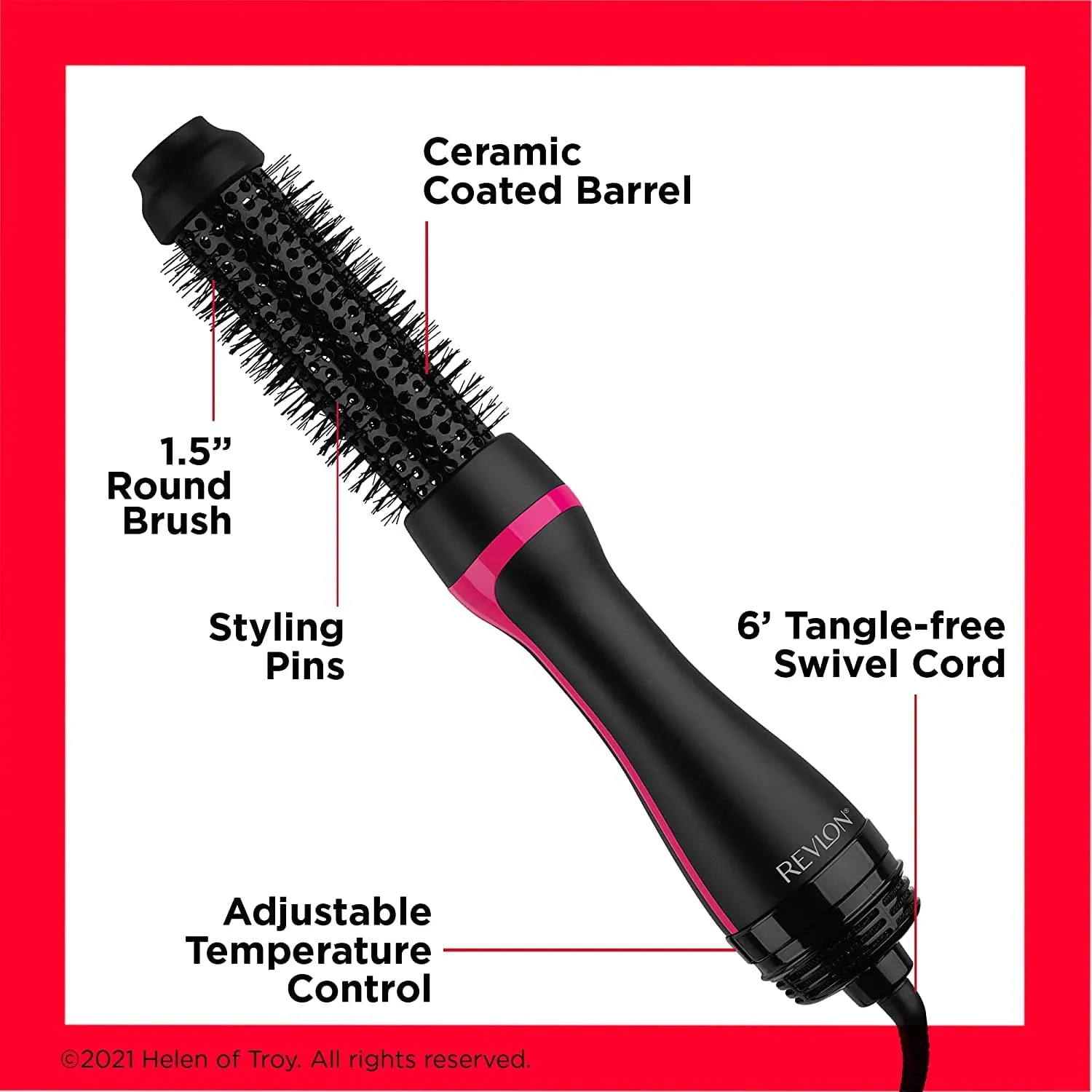 Revlon One Step 1-1/2" Round Ceramic Hair Dryer and Volumizer Hot Air Brush, Black