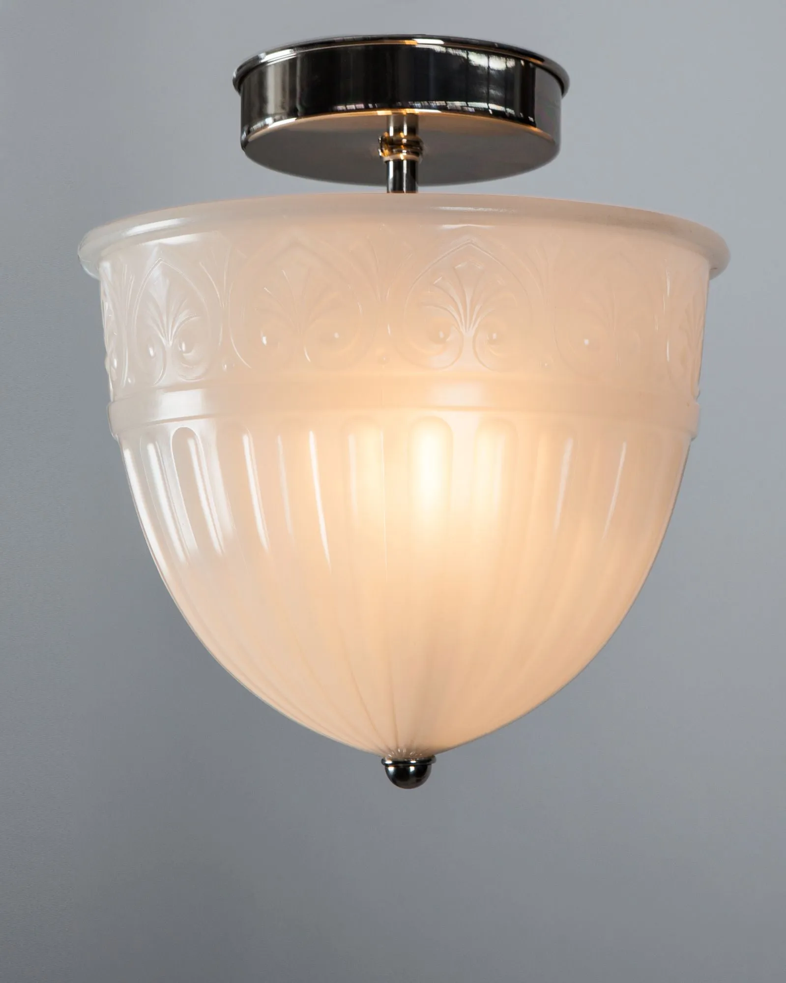 Semi-Flush Mount with Palmette Bordered Opaline Glass Dome