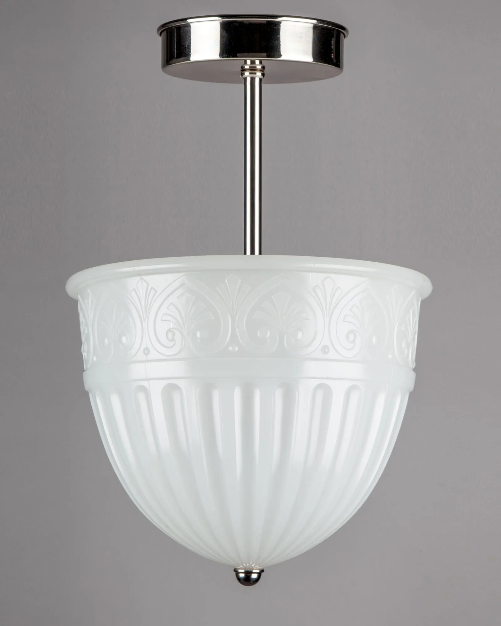 Semi-Flush Mount with Palmette Bordered Opaline Glass Dome