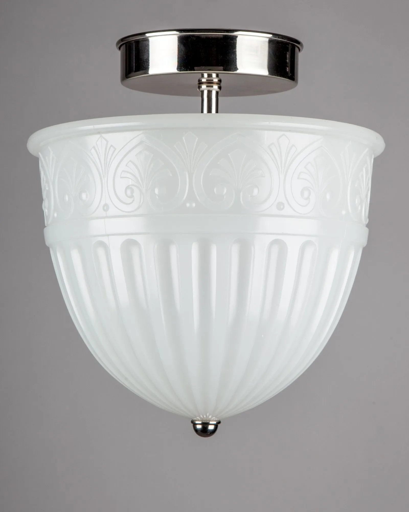 Semi-Flush Mount with Palmette Bordered Opaline Glass Dome