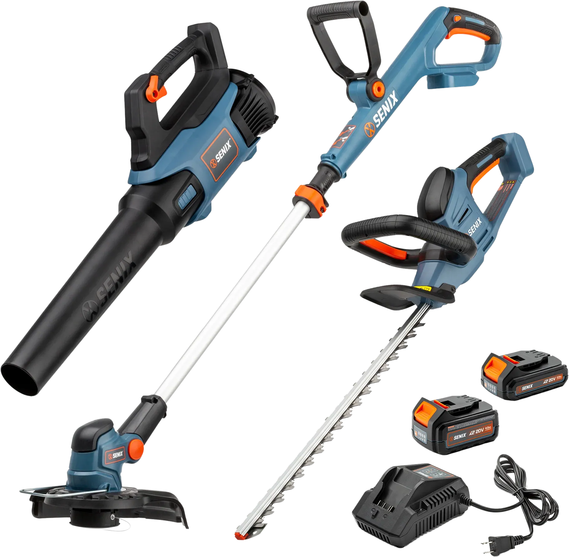 Senix 20 Volt Max 3 Tool Cordless Combo Kit String & Hedge Trimmers and Blower New