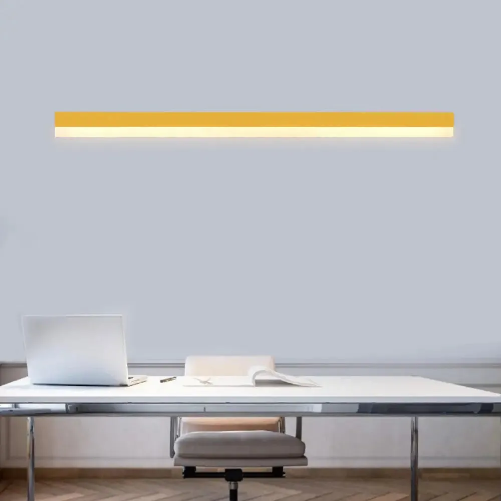 Sleek LED Office Flush Mount: Contemporary Black/Yellow Slim Linear Metal Lamp