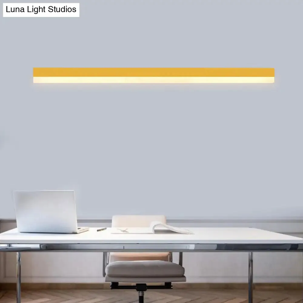 Sleek LED Office Flush Mount: Contemporary Black/Yellow Slim Linear Metal Lamp