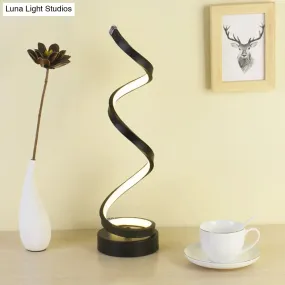 Sleek Spiral Ribbon Metal Table Lamp: Simplicity Black/White/Gold LED Task Lighting with Circle Pedestal in Warm/White Light