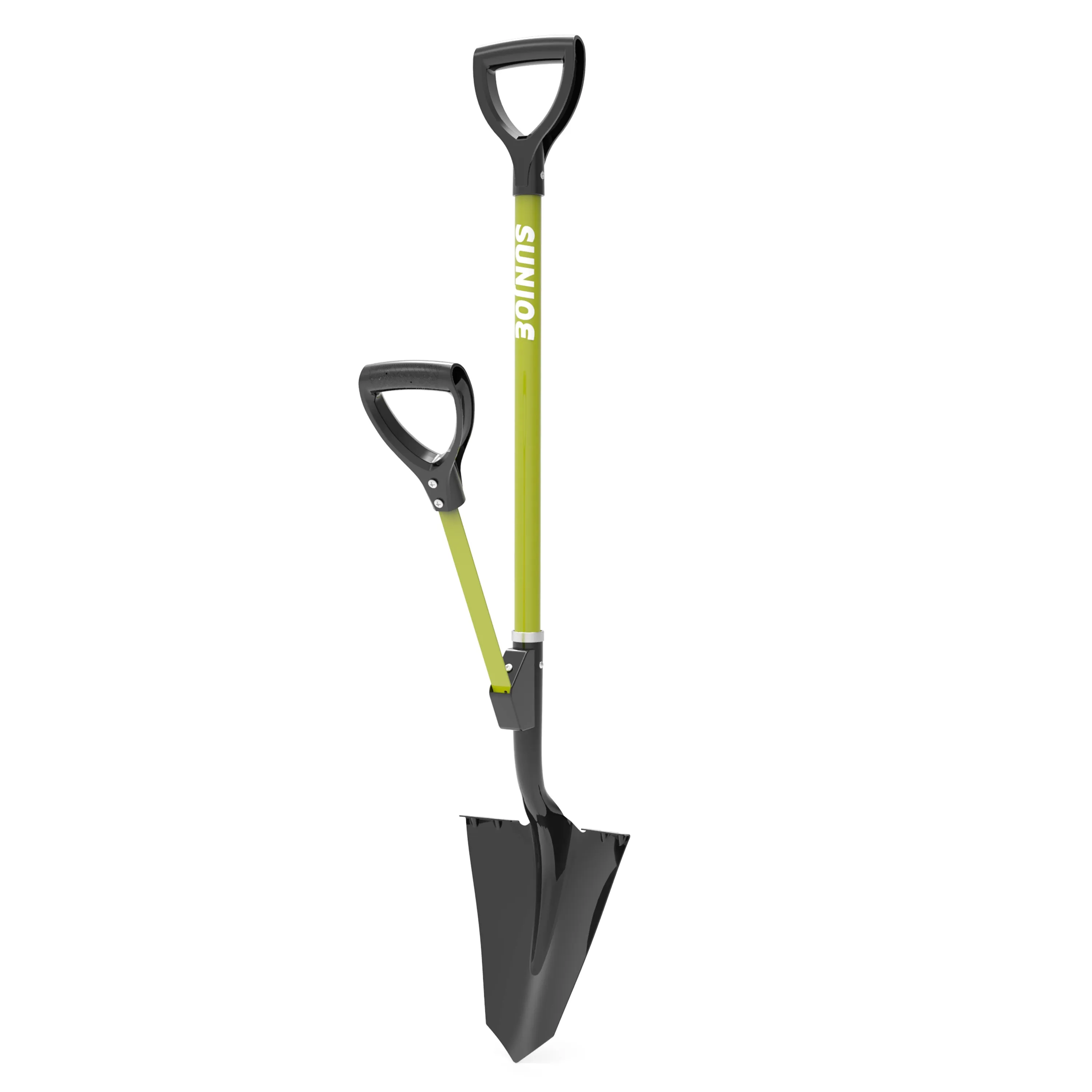 Sun Joe SJ-SHLV07 Shovelution Strain-Reducing Spear Head Digging Garden Shovel | Patented Shovelution Auxiliary Handle | 9-in Steel Head (Green)