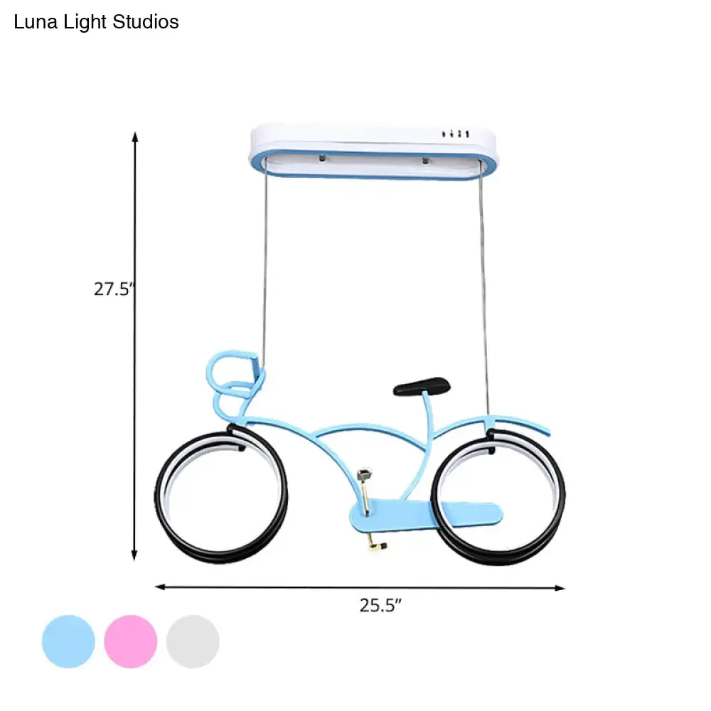 Suspended Metal LED Road Bike Flushmount Ceiling Lamp - Kid's Silver/Blue/Pink Room