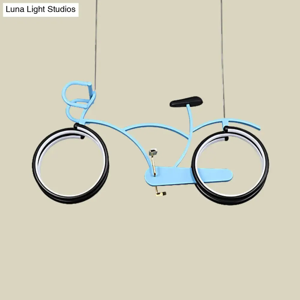 Suspended Metal LED Road Bike Flushmount Ceiling Lamp - Kid's Silver/Blue/Pink Room