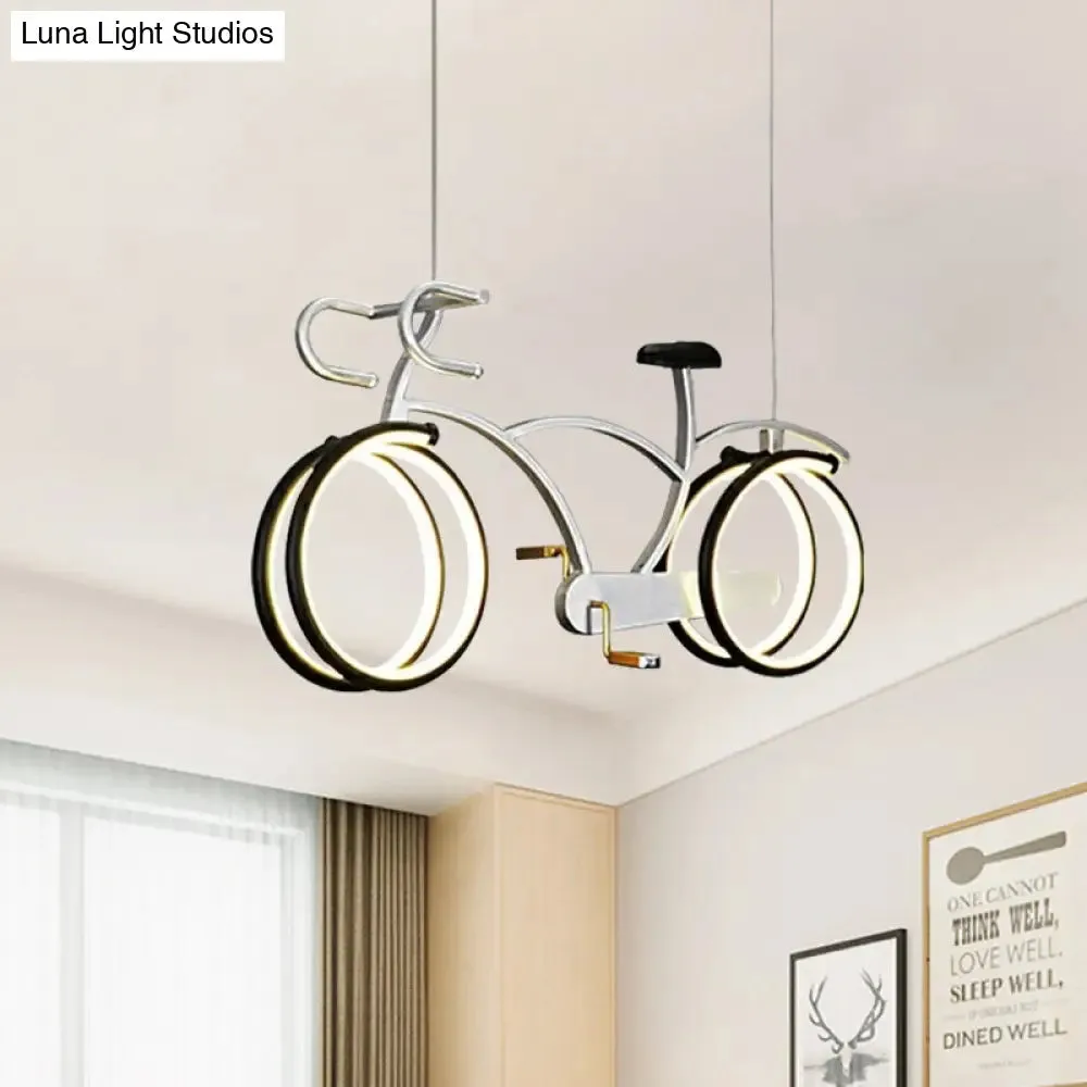 Suspended Metal LED Road Bike Flushmount Ceiling Lamp - Kid's Silver/Blue/Pink Room