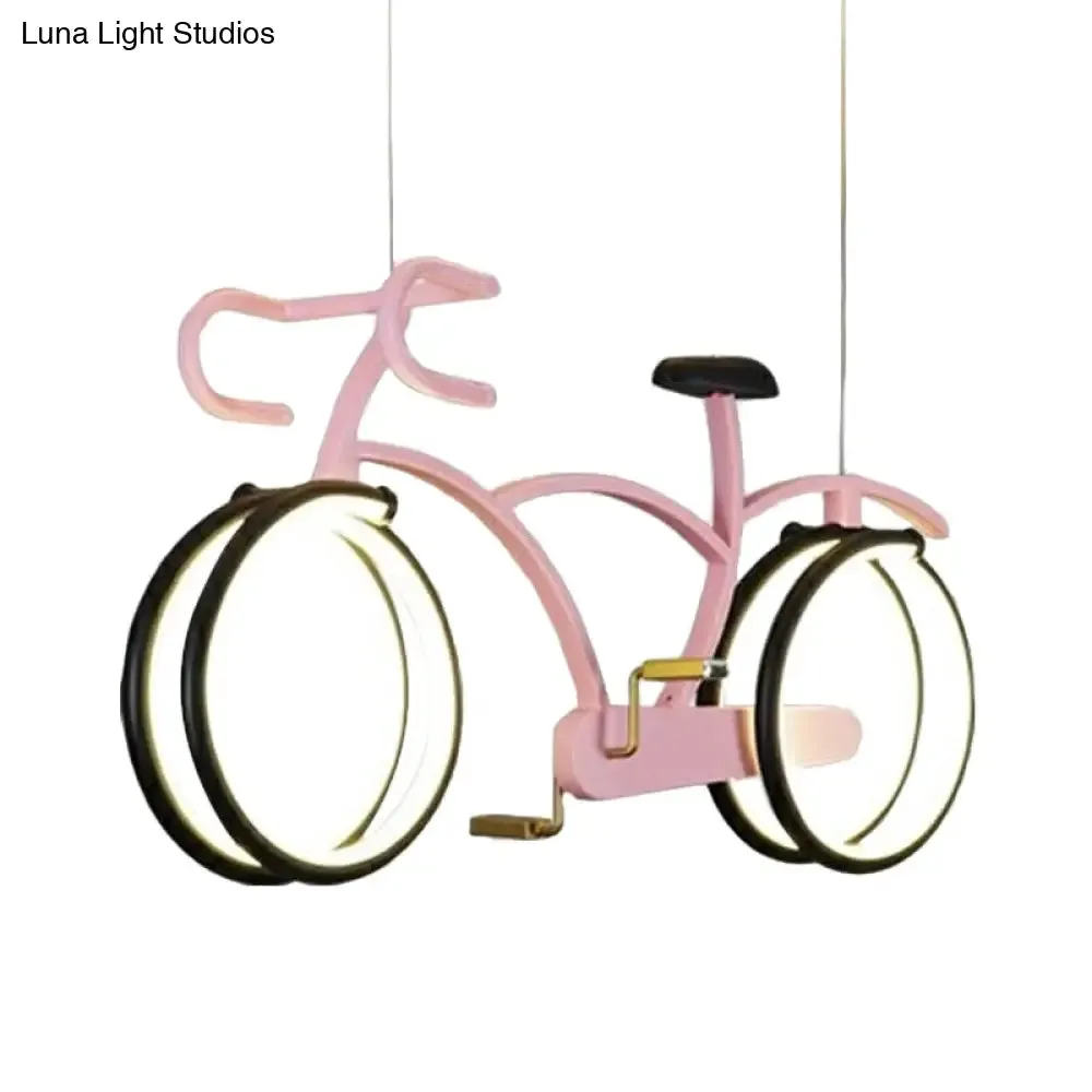 Suspended Metal LED Road Bike Flushmount Ceiling Lamp - Kid's Silver/Blue/Pink Room