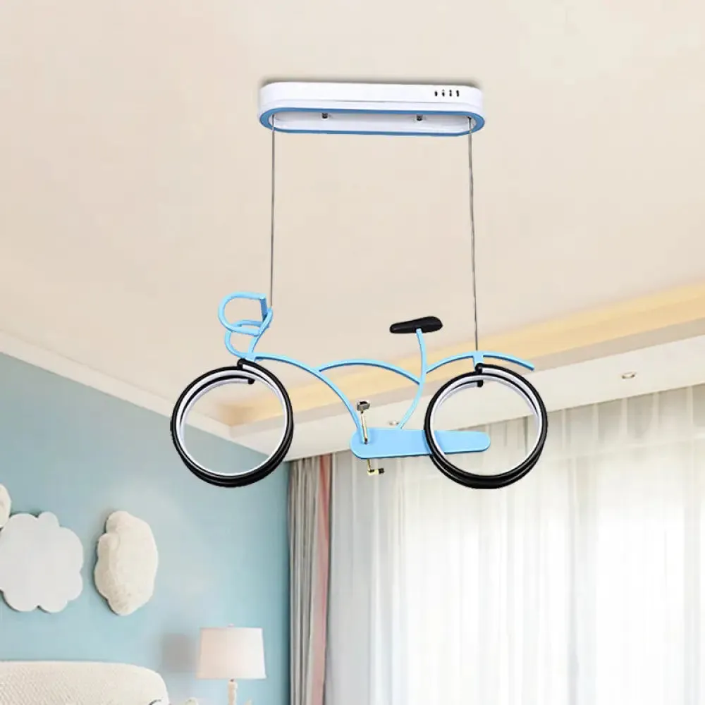 Suspended Metal LED Road Bike Flushmount Ceiling Lamp - Kid's Silver/Blue/Pink Room