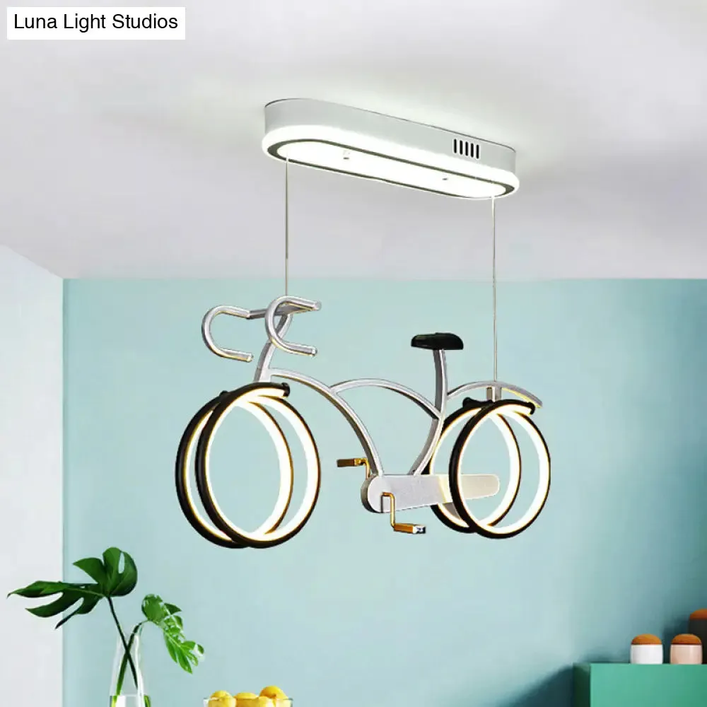 Suspended Metal LED Road Bike Flushmount Ceiling Lamp - Kid's Silver/Blue/Pink Room