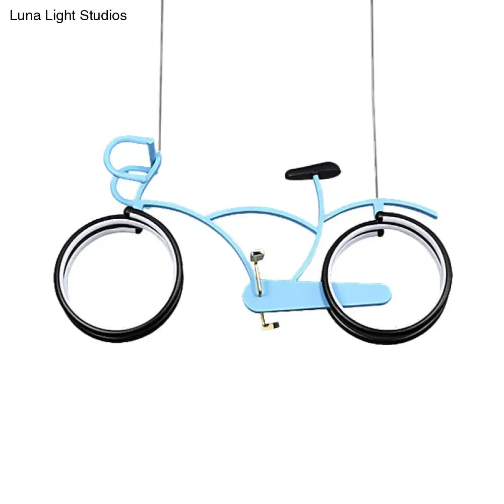 Suspended Metal LED Road Bike Flushmount Ceiling Lamp - Kid's Silver/Blue/Pink Room