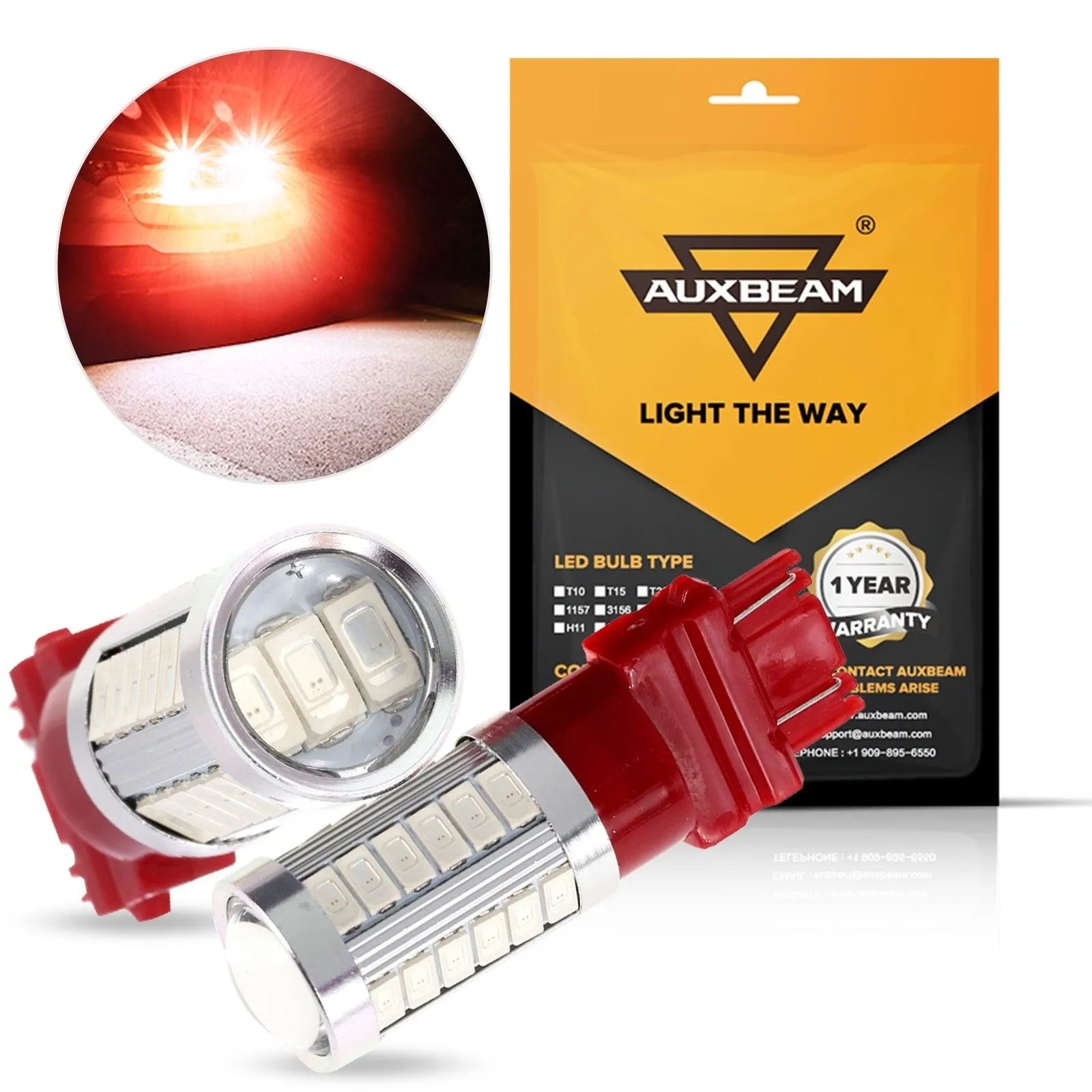 T25 3157 3156 LED Brake/Tail Light Bulbs 20W 4000LM Red 33LED Series | 2 Bulbs