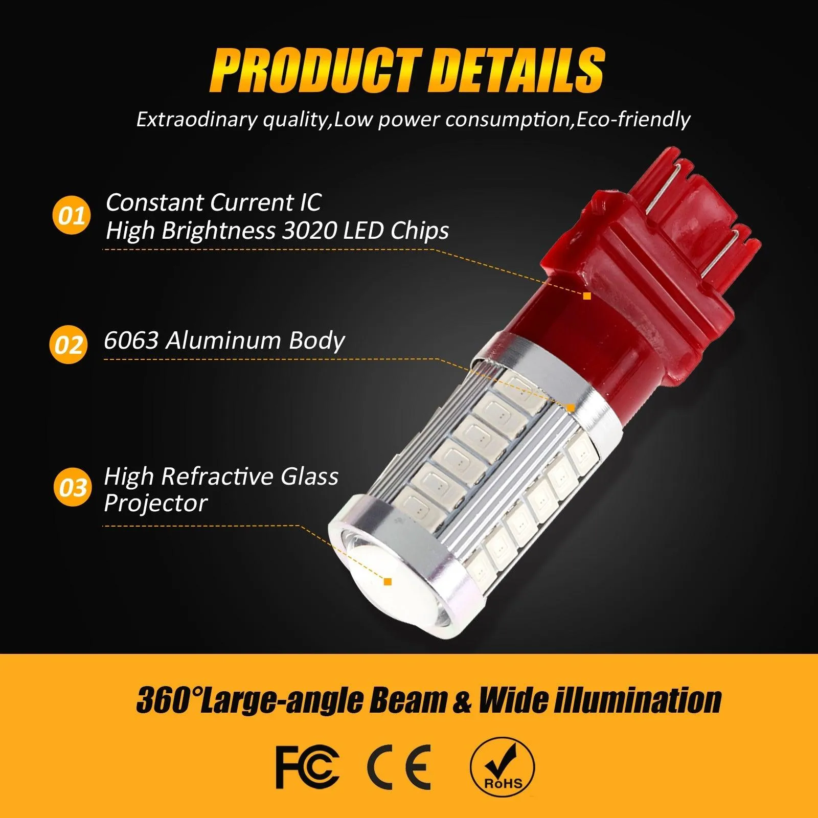 T25 3157 3156 LED Brake/Tail Light Bulbs 20W 4000LM Red 33LED Series | 2 Bulbs