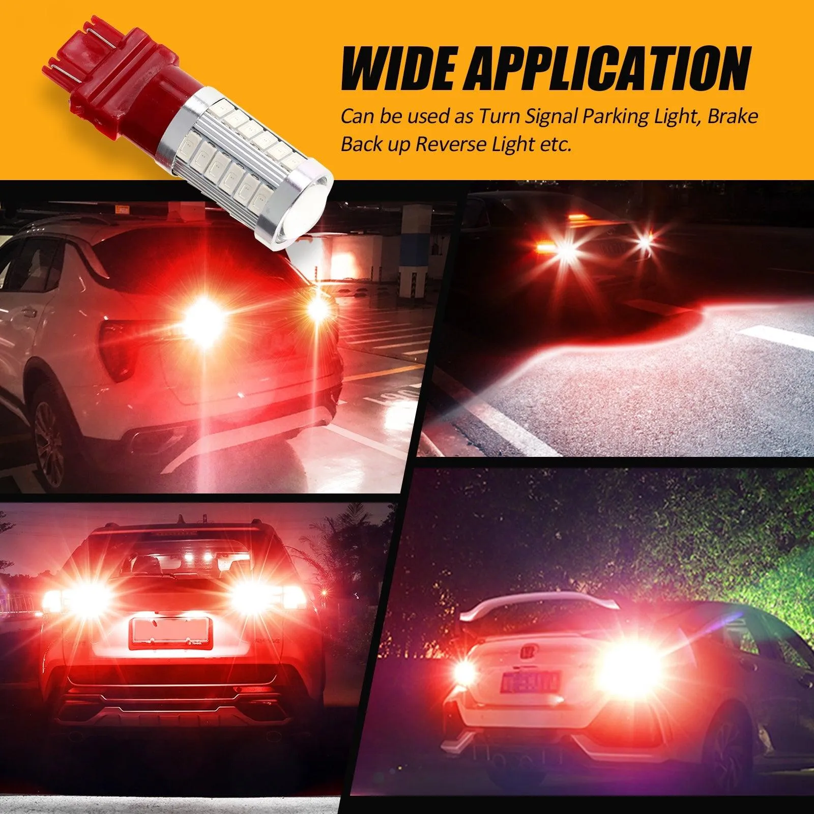 T25 3157 3156 LED Brake/Tail Light Bulbs 20W 4000LM Red 33LED Series | 2 Bulbs