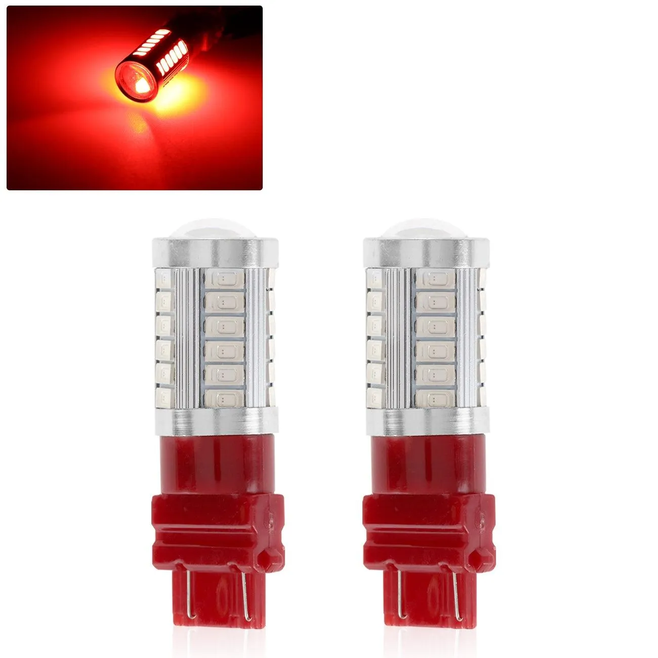 T25 3157 3156 LED Brake/Tail Light Bulbs 20W 4000LM Red 33LED Series | 2 Bulbs