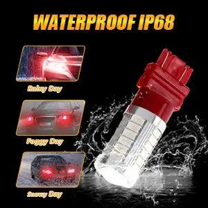 T25 3157 3156 LED Brake/Tail Light Bulbs 20W 4000LM Red 33LED Series | 2 Bulbs