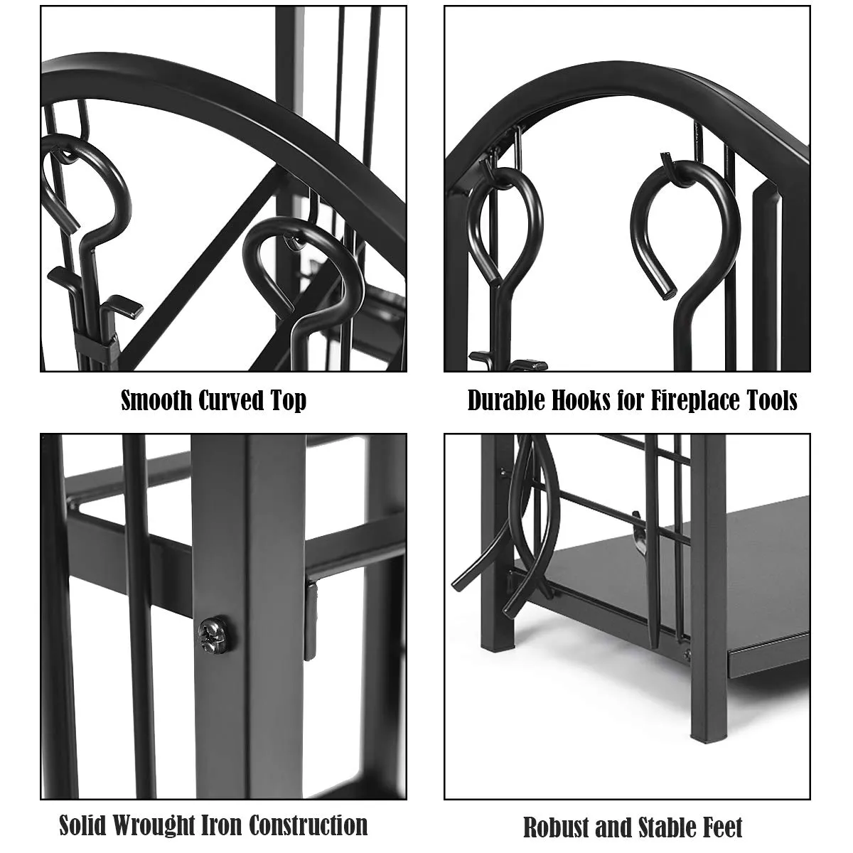 Tangkula Firewood Rack with 4 Fireplace Tools, Firewood Rack Bin Log Holder with Fireplace Tools Set (17.5" L x 12" W x 29.5" H)