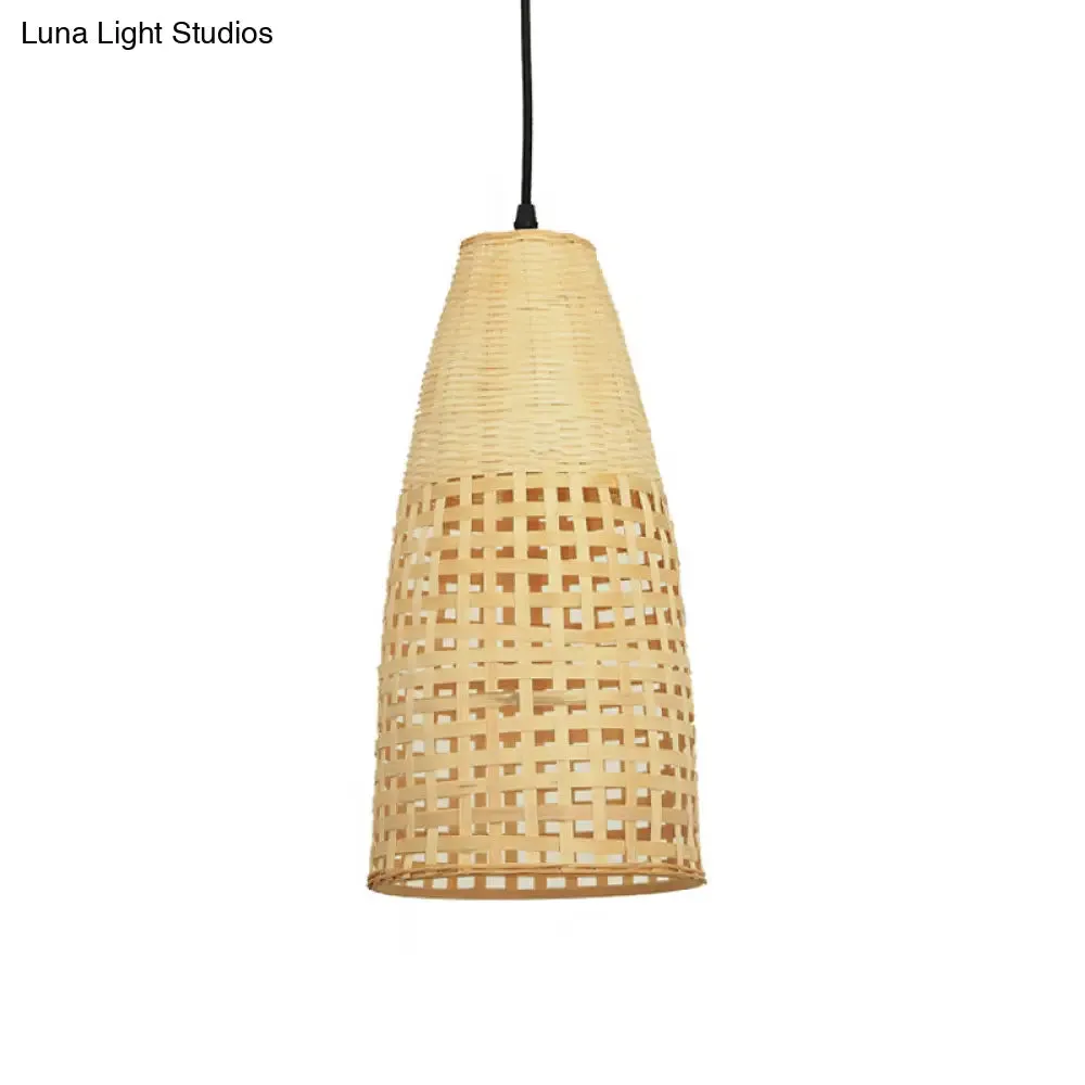 Tapered Bamboo Suspension Pendant Light: Modern Wood Ceiling Hanging, 1 Bulb