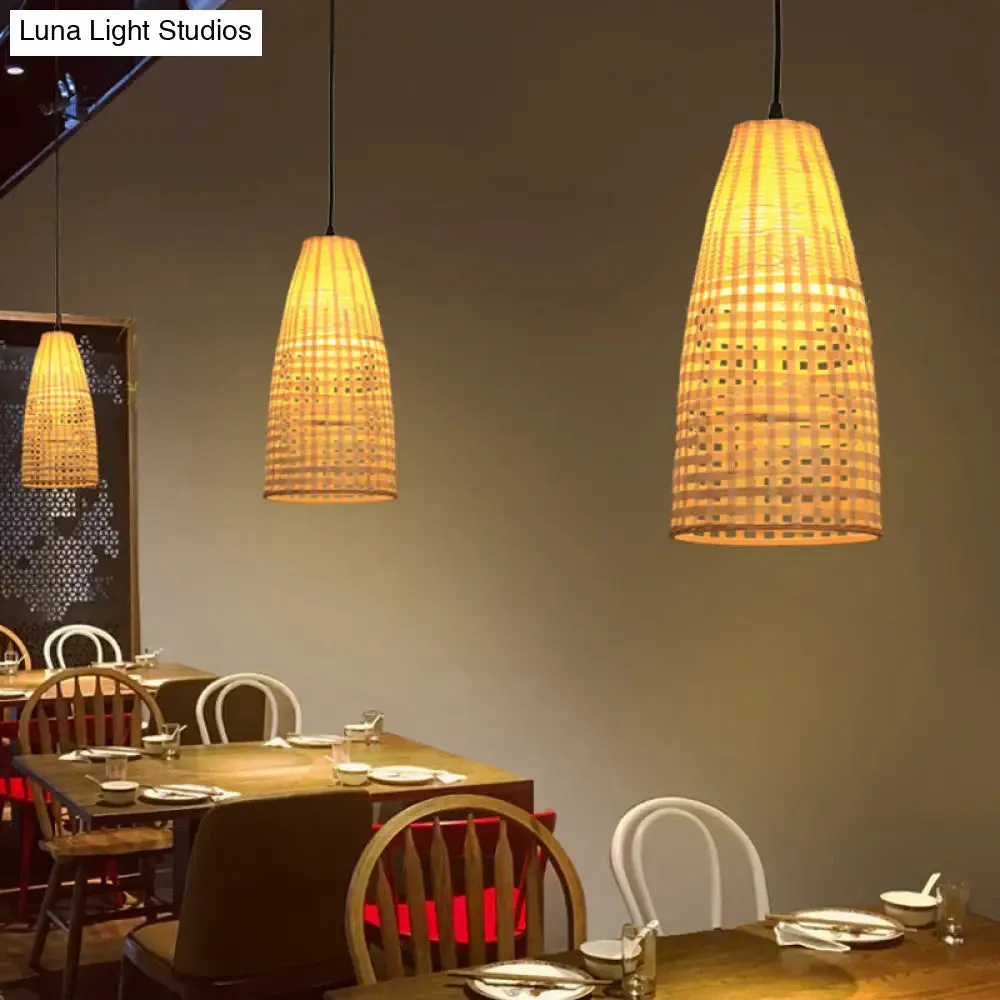 Tapered Bamboo Suspension Pendant Light: Modern Wood Ceiling Hanging, 1 Bulb