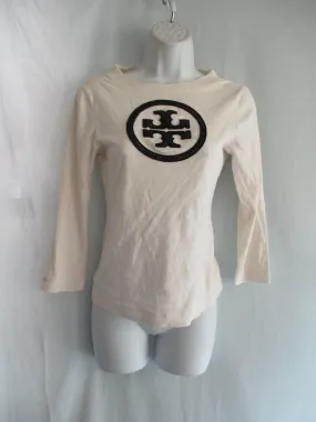 TORY BURCH Signature Logo Shirt Top Long-Sleeve Tee S White