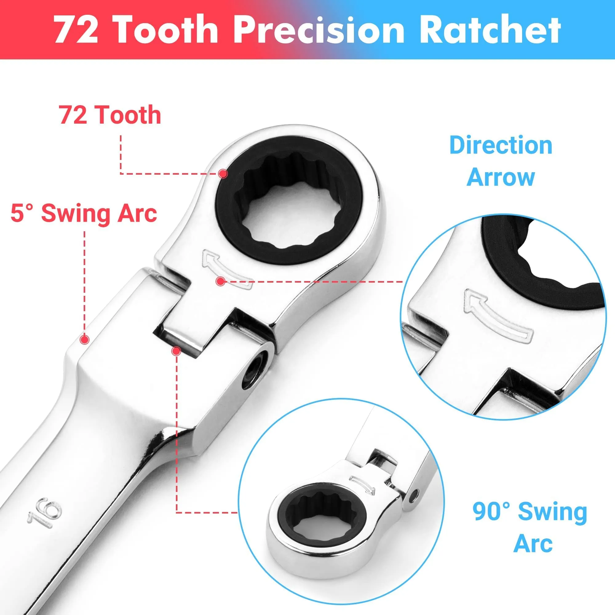 Towallmark 14-Piece Flex-Head Ratcheting Wrench Set