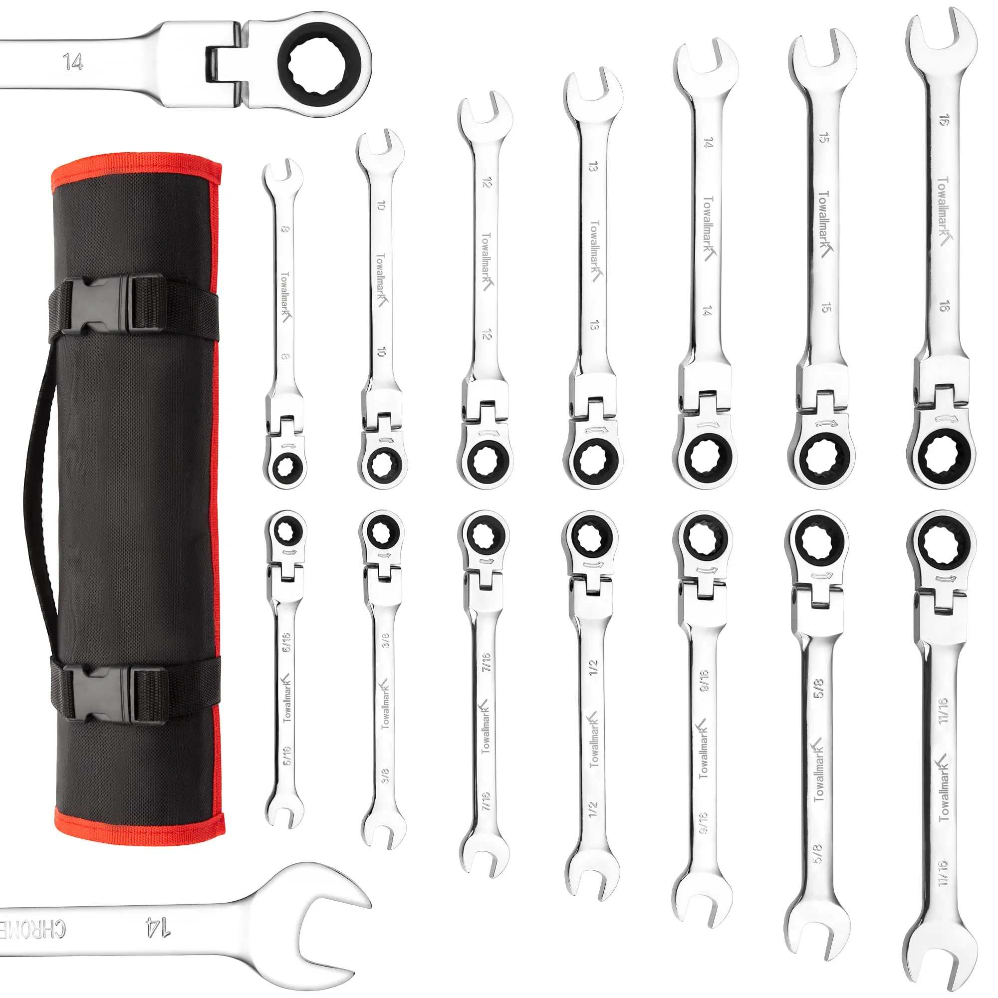 Towallmark 14-Piece Flex-Head Ratcheting Wrench Set