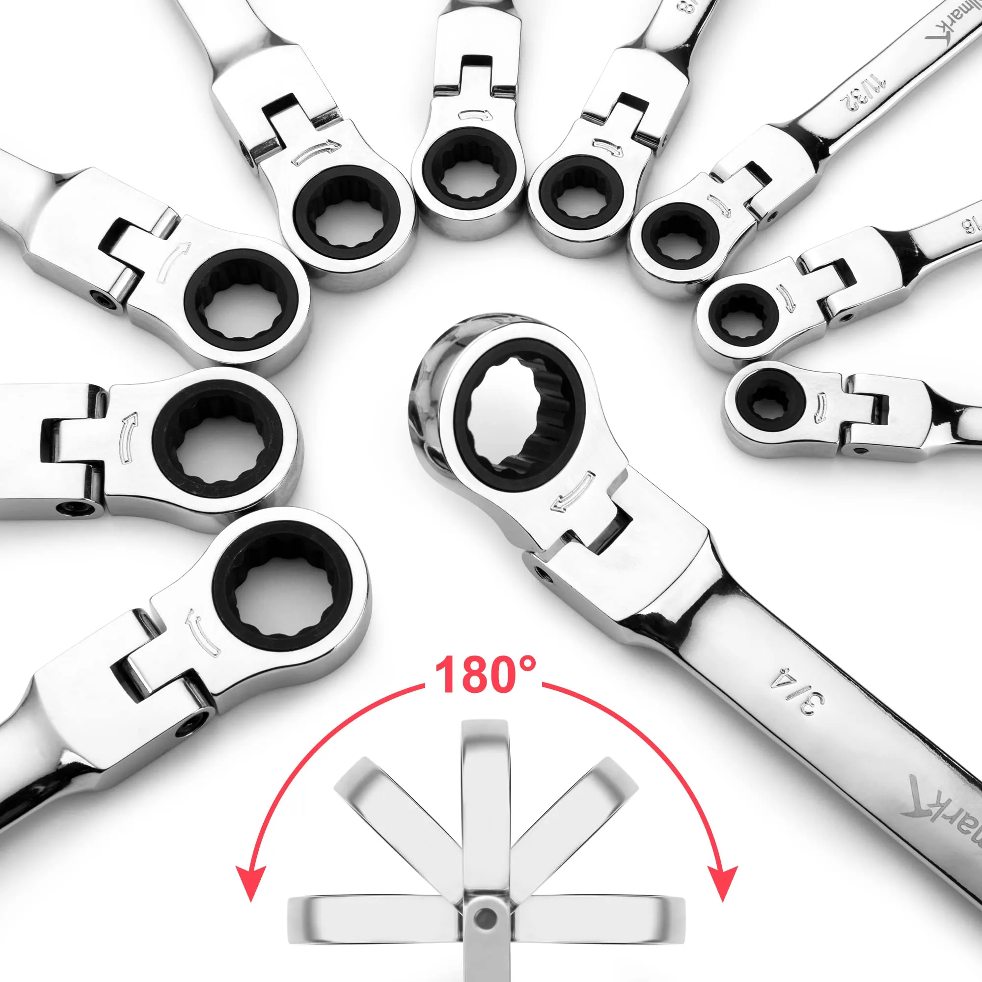 Towallmark 14-Piece Flex-Head Ratcheting Wrench Set